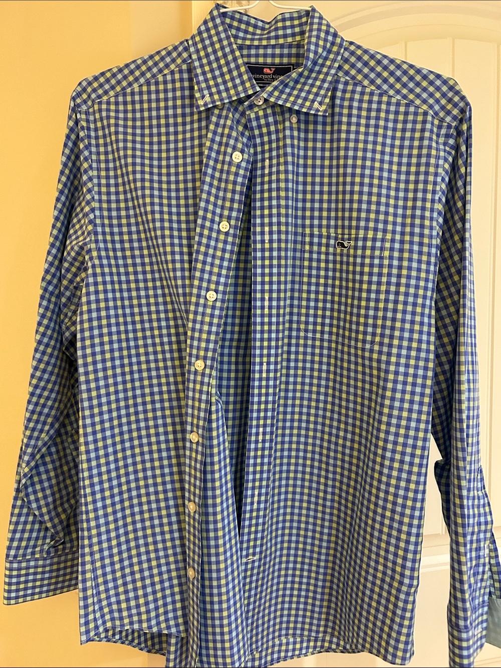 Vineyard Vines Blue and greenish/yellow Gingham Button-Down Shirt